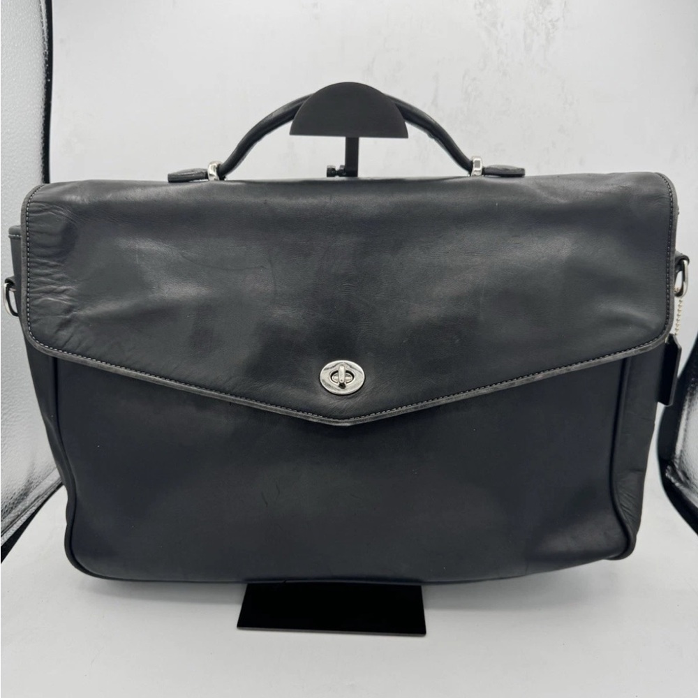 Coach Black Leather Turnlock Briefcase Messenger Travel Bag - Vintage #6457